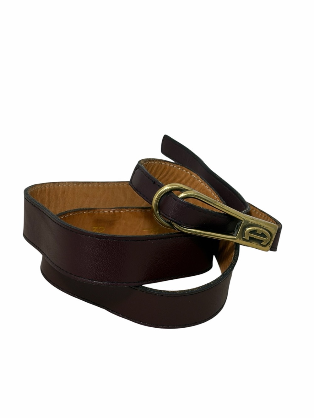 Etienne Aigner Vintage Oxblood Leather Brass Minimalist Belt - 32”